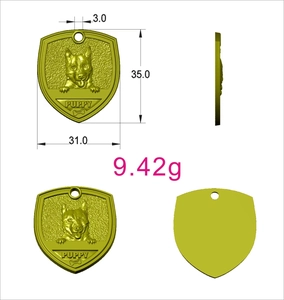 Detailed technical view showing dimensions and weight of the shield pet tag