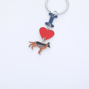 Porte-clés en alliage avec un I bleu, un cœur rouge et un pendentif Berger Allemand
