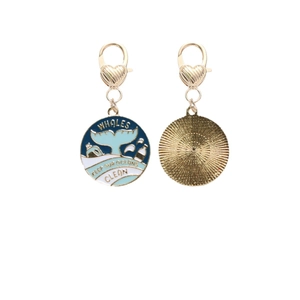 Enamel dolphin whale keychain with heart clasp and Keep Our Oceans Clean slogan