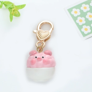 Porte-clés en Résine Cochon Rose Créatif Pendentif Animal avec Fermoir Mousqueton Cœur en Métal Style Américain Accessoire