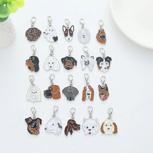 Collection of 20 assorted dog breed enamel charms with silver lobster clasps for bags