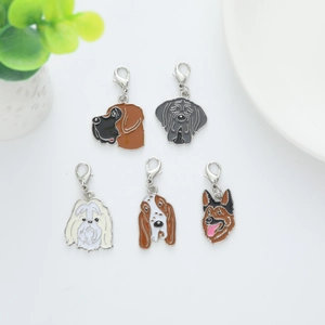 Set of 5 enamel dog breed charms with lobster clasps including German Shepherd and Shih Tzu