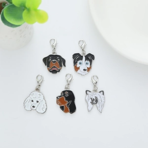Detailed set of five colorful enamel dog breed charms with durable silver lobster clasps