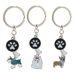 Dog Pet Keychain Metal Enamel Puppy Bone Paw Print Pendant Key Ring For Backpack Purse Bag Decoration Cute Accessory