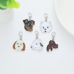 Set of 5 enamel pet dog charms featuring lobster clasps for keychains and bag decoration