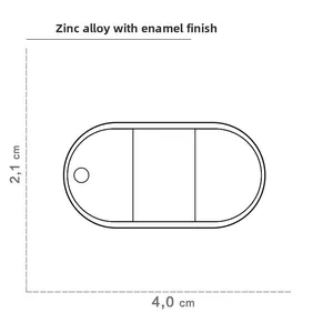 Technical drawing of oval zinc alloy pet tag with enamel finish 4.0cm x 2.1cm dimensions