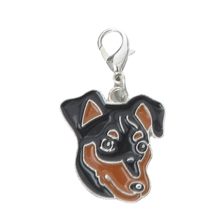 Enameled dog head keychain with sturdy metal lobster clasp for bags and gift charms