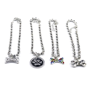 Luxury Rhinestone Pet Necklace For Dogs Cats Crystal Bone Paw Pendant Adjustable Alloy Collar Pet Jewelry Accessories