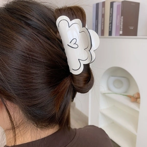 Pince à Cheveux Coréenne Minimaliste en PVC Forme de Nuage Avec Motif Cœur Accessoire Cheveux Doux pour Femme
