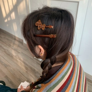 Ensemble de Barrette à Cheveux Vintage en Acétate Plaid Chiot Femmes Doux Animal Clip Latéral Alliage Épingle à Cheveux Élégante