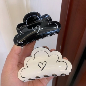Lot de pinces à cheveux nuage en PVC noir et crème avec motif cœur minimaliste