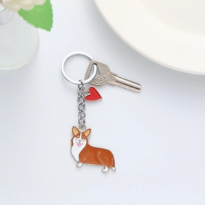 Kreativer Schlüsselanhänger aus Zinklegierung mit Herz und niedlichem Corgi Hund Anhänger