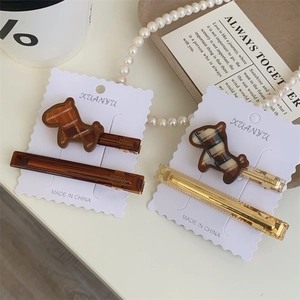 Lot de barrettes à cheveux cheval en acétate avec motif à carreaux vintage et style doux