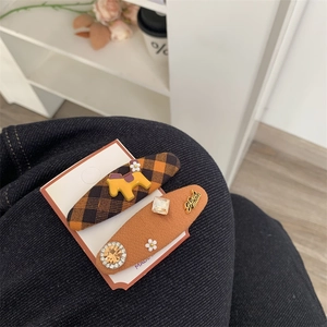 Lot de barrettes rétro à carreaux jaunes avec motif chiot et détails faits à la main