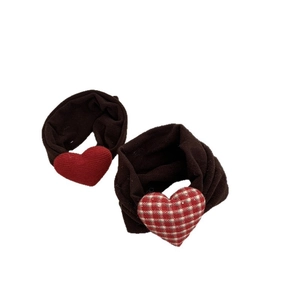 Sweet brown fabric hair ties featuring red knit and plaid heart decorations in a set