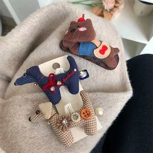 Pinzas de Pelo de Perro de Tela a Cuadros Hechas a Mano Pasadores de Cachorro de Peluche Pinzas Laterales Perla Artificial Diamante Mujeres Niñas
