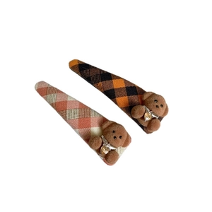 Lot de barrettes à carreaux avec adorables oursons floqués et strass en forme de cœur