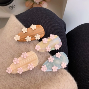 Acetate Flower Artificial Pearl Hair Clips Sweet Fresh Waterdrop Style Plaid Marble Pattern Hairpin For Women Daily Hair Accessory