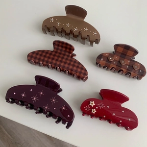 Elegant variety set of rhinestone shark hair claws and checkered acetate hair clips