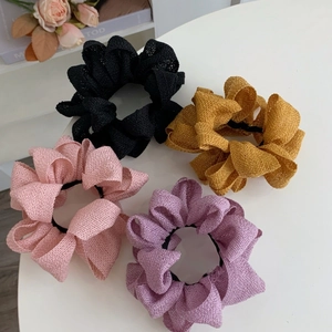 Lot de chouchous élégants en tissu plissé noir jaune rose et violet pour femme