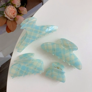 Süße Hellblaue Karo Haarkralle Koreanischer Stil PVC Plaid Haarklammer Frische Schachbrettmuster Haarschmuck Für Damen Schmuck