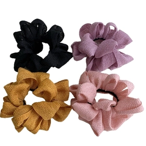 Lot de 4 chouchous élégants en tissu aux couleurs noir, violet, jaune et rose