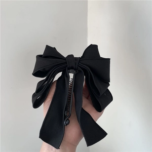Elegant multi-layer black fabric bow banana hair clip for thick hair styling