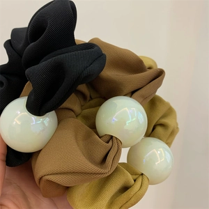 Koreanischer Stil Eleganter Großer Stoff Haargummi Mit Leuchtender Kunstperle Elastisches Haarband Dekorativer Täglicher Haarschmuck Für Damen