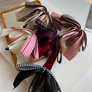 Barrette à cheveux élégante avec nœud en satin et motif pied-de-poule style français