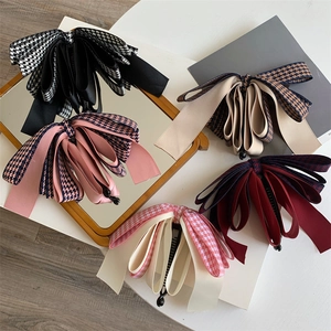 Pince Banane Élégante À Nœud Pied-de-poule Rétro Épingle À Cheveux Ruban Multicouche Pour Accessoires Cheveux Femme