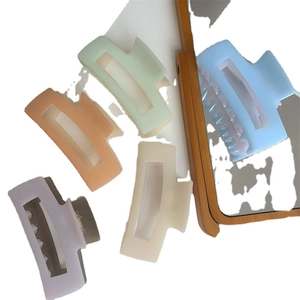 Morandi color square matte hair claws in green pink beige purple and blue tones