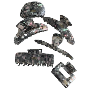 Lot de 6 pinces à cheveux en acétate gris à motif mosaïque et texture nacre élégante