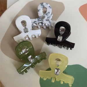 Five-piece set of colorful hair clips with mosaic texture and rectangle crystals