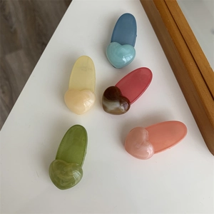 Cute Heart Colored Jelly Hair Clips Simple Round Side Clips Korean Style Marble Pattern Duckbill Clips For Women Girls