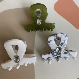 Women Korean Style Small Hair Claw Clips Plastic Marble Texture Geometric Triangle Hair Clamps With Rhinestone Inlay