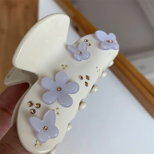 Pinza per Capelli in Acetato con Farfalla e Fiore Elegante Stile Coreano Strass Intarsiato Accessorio per Capelli Donna Molletta Media