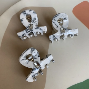 Three-piece small marble texture hair claws with rectangle crystal stone accents