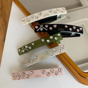 Sparkling rhinestone heart spring hair clips in five colors for elegant women