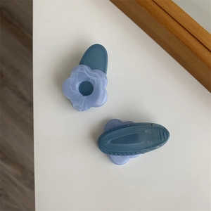 Detailed view of Morandi blue marble texture flower hair clips with non-slip grips