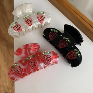 Pinza per Capelli a Forma di Fragola con Strass Eleganti Accessori per Capelli in Acetato di Cellulosa per Donna Festa Regalo