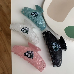 Cute Cat Pattern Acetate Hair Claw Clip With Rhinestone Decorative Marble Texture Large Hair Clip For Women Daily Accessories