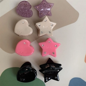 Sweet Mini Heart Star Resin Hair Clips For Women Rhinestone Embellished Small Claw Clips Korean Style Hair Accessories