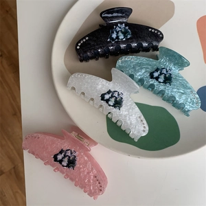 Colorful acetate cat hair claws with rhinestones in black green white and pink finishes
