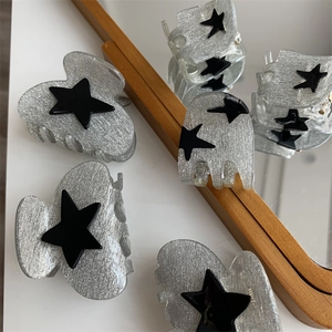 Y2K Aesthetic Silver Glitter Star Hair Claw Clip For Women Sweet Cool Spice Girl Star Pattern Small Hair Accessories