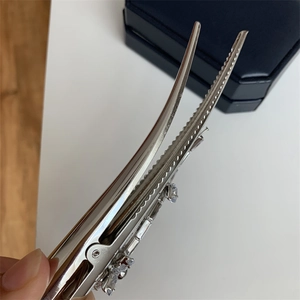Détail d'une pince à cheveux argentée avec zircon blanc et conception à dents antidérapantes