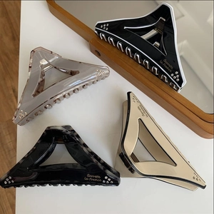 French Vintage Large Triangle Cellulose Acetate Hair Claw For Women Elegant Geometric Rhinestone Shark Clip Hair Accessories