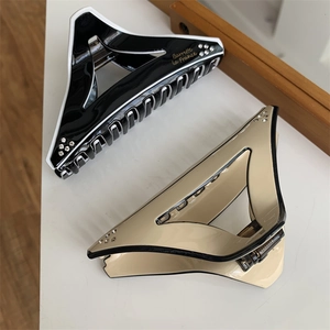 Large geometric triangle hair clips with rhinestones and Barrette la France script