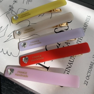 Korean INS Heart Rhinestone Hair Clip Rectangular Geometric France Handmade Lettering Duckbill Clip For Women Side Hairpin