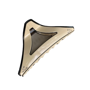 Geometric triangular hair claw clip in beige and black finish with rhinestone details