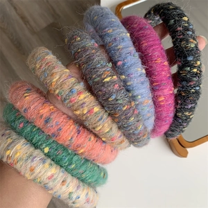 Korean Style Colorful Rainbow Dot Knitted Headband For Women Thickened High Top Hair Hoop Winter Warm Woolen Hair Accessories
